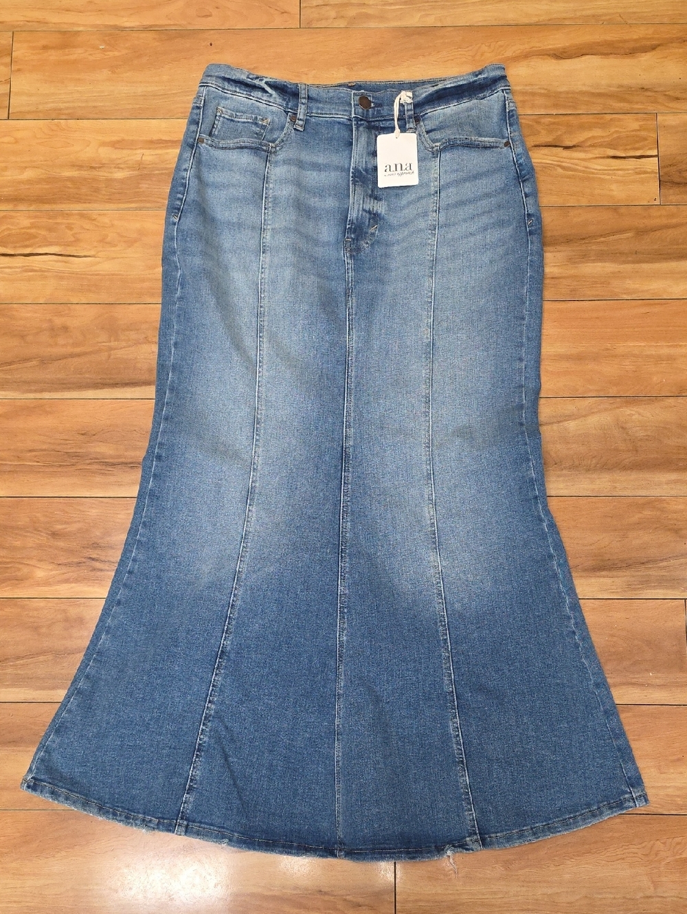 NEW a.n.a. High Rise Denim Mermaid Maxi Skirt Flared Panel Size 12